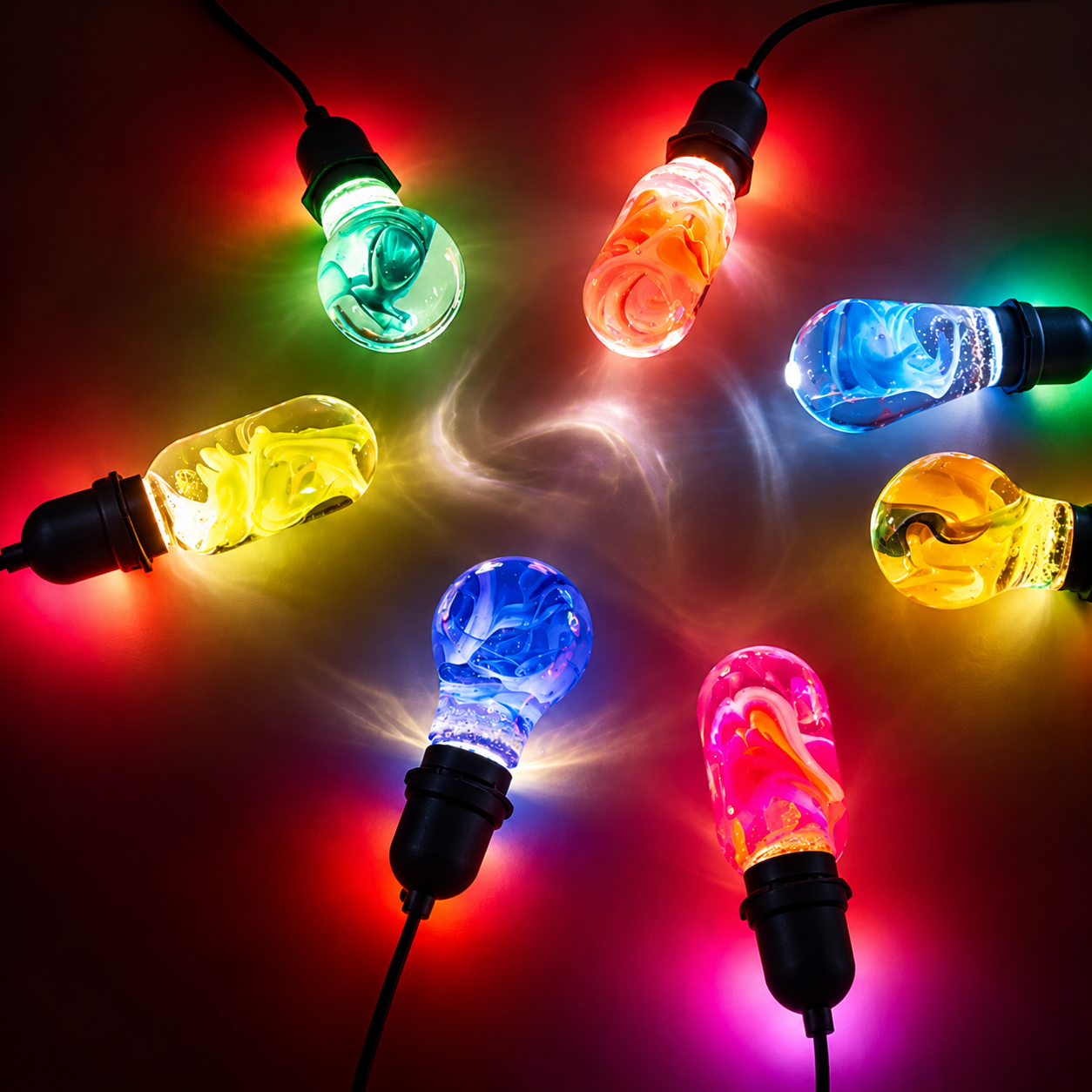 Multicolor pendant lights decorating outdoor cafe