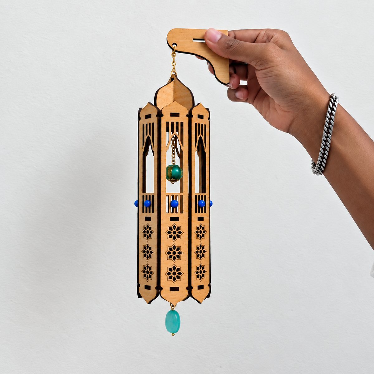 Moroccan style wooden wall decor - handmade plywood wall hanging with lantern design